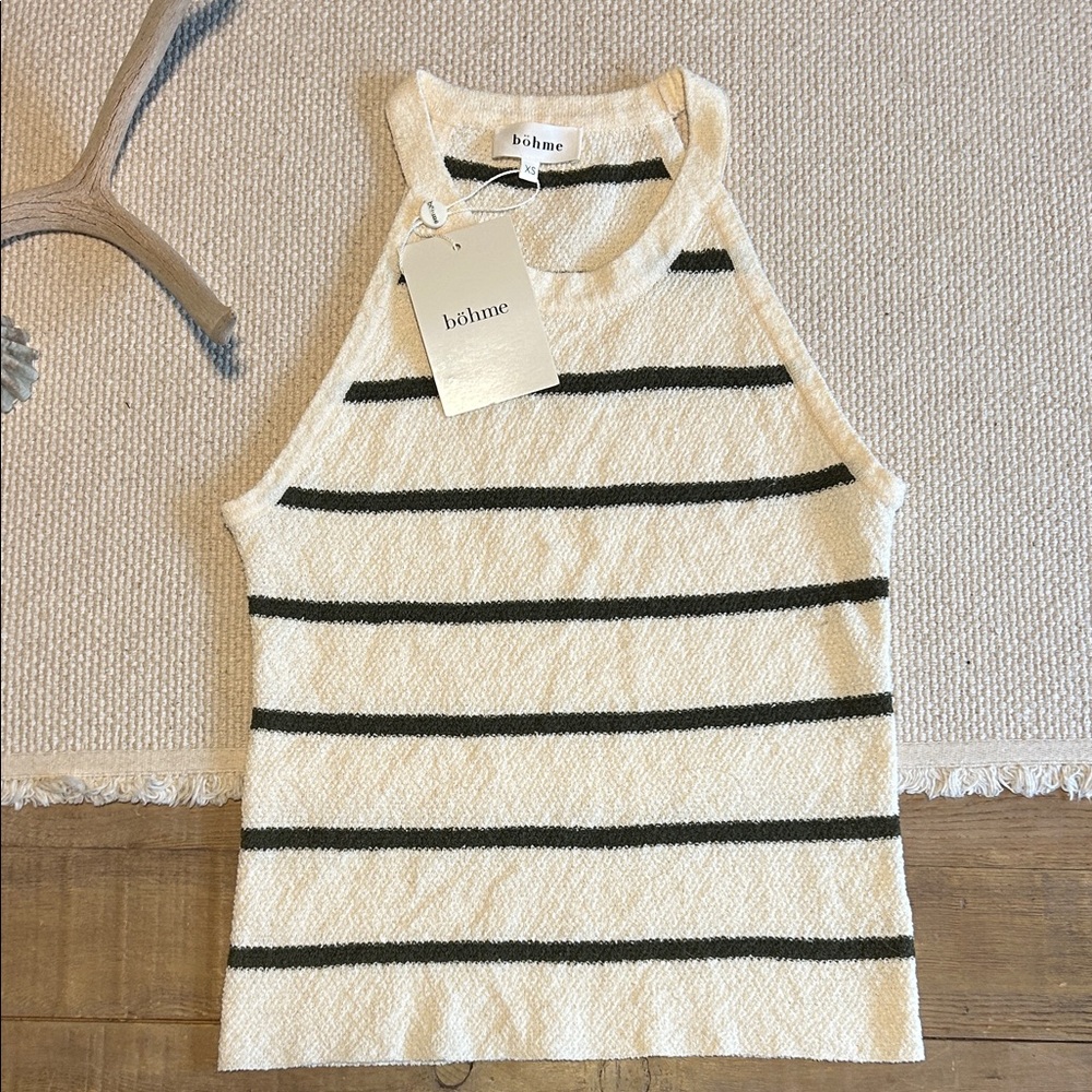 Bohme Cream and Olive Striped Tank Top